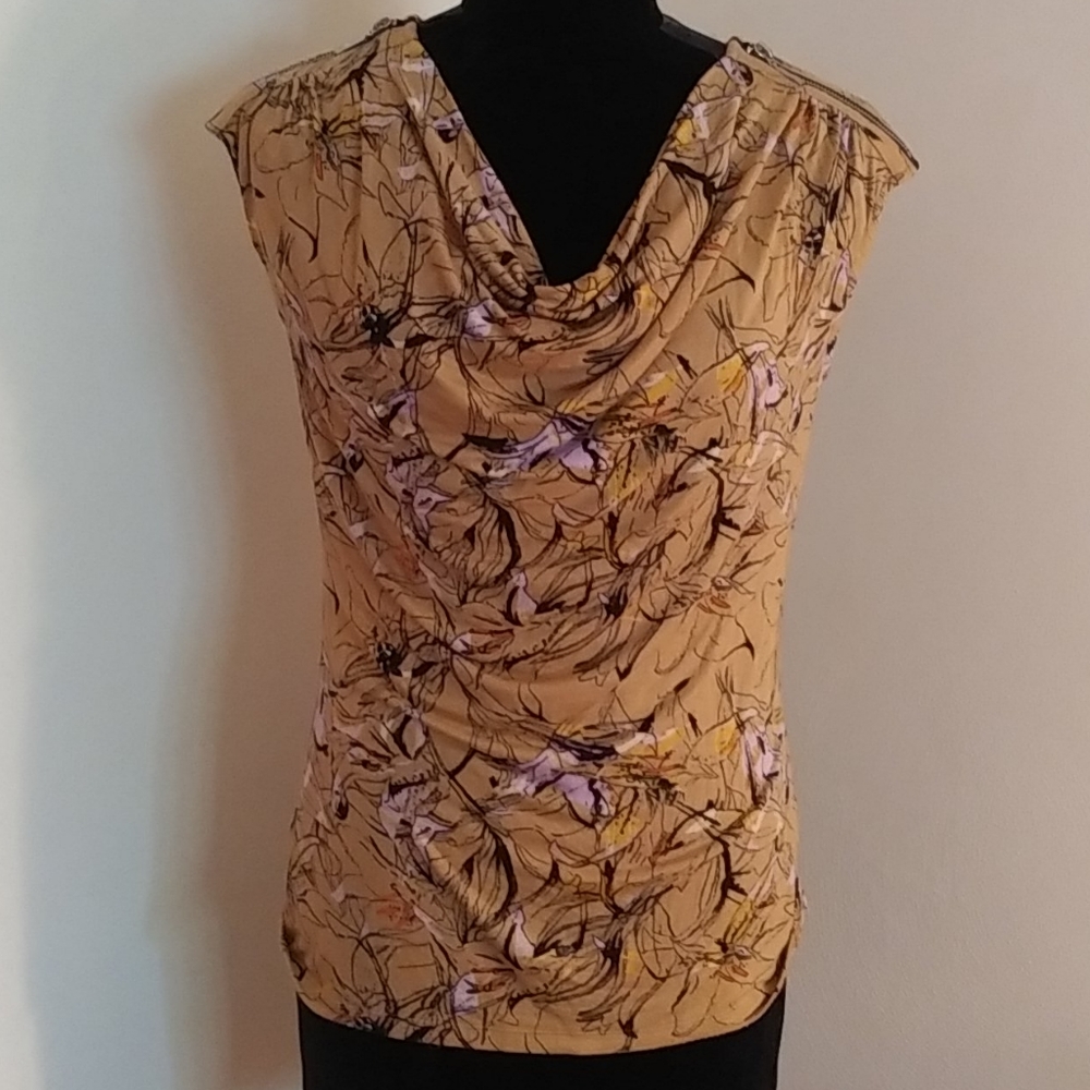 Viviane Tam Drape Neck Shoulder Zipper Detail Top